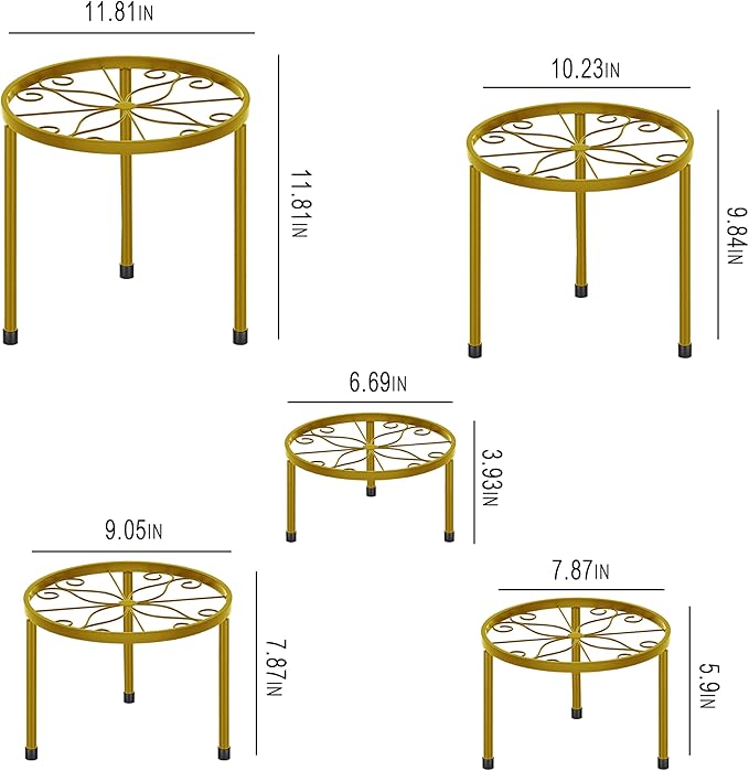 CADANI 5-Pack Metal Plant Stands for Outdoor Indoor, Anti-Rust Iron Flower Pot Stand, Heavy Duty Plant Pot Shelf for Multiple Plant, Decoration Racks for Home, Patio & Garden