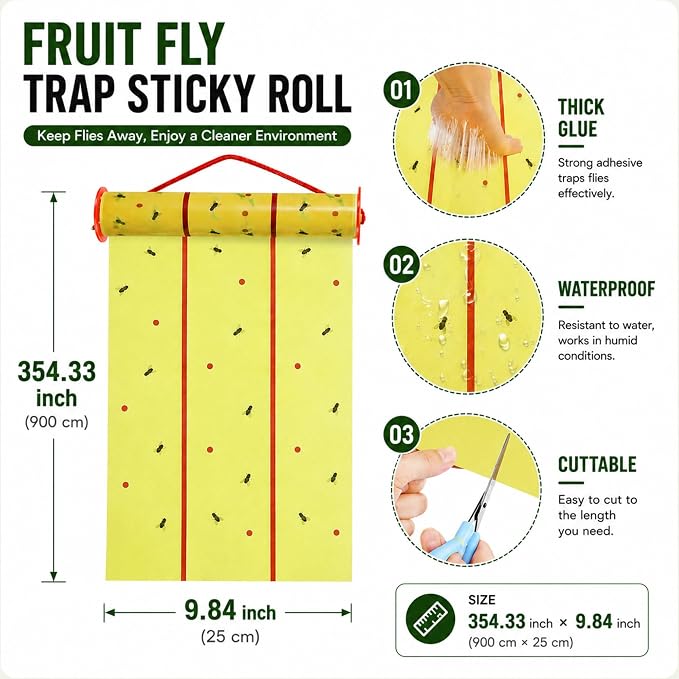 Qualirey Giant Sticky Fly Traps, Fly Strips for Indoor Outdoor Hanging Flying Tapes Non Toxic Ribbon Fruit Gnat Killer for Mosquito Plants House Horse Stable(442.95ft,Yellow,15 Pcs)