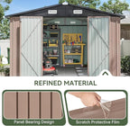 Aoxun 10x12 FT Galvanized Steel Outdoor Storage Shed with Base, Lockable Door & Sloped Roof, Metal Storage Shed Waterproof Tool Storage House for Garden, Backyard, Patio, Poolside (Brown)