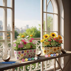 6 Sets Flower Pot Painting Kit DIY 6 Large Spring Metal Iron Plant Pots with Acrylic Paint Stickers Brushes Plant Labels Gardening Tools Kit for Planting Crafts Spring Birthday Easter Gift