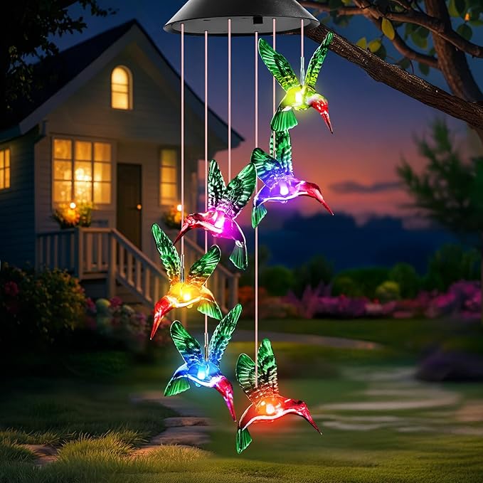 Mom Grandma Nana Wife Sister Gifts for Mothers Day, Easter Mother Birthday Gardening Hummingbird Gifts for Women, Winzwon Wind Chimes Solar Lights Outdoor Decor for Garden Patio Yard Porch