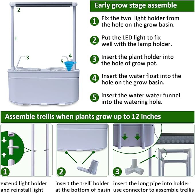 E SUPEREGROW Hydroponics Growing System kit with Trellis,Smart Hydroponic Gardening System with LED Grow Light, Indoor Hydroponic Garden Herb Grow Kit for Short Tomato,Pepper,Cucumber (6200LC)