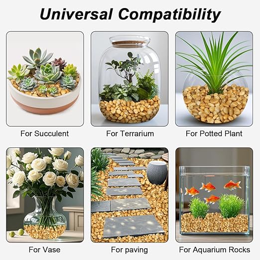 River Rocks for Landscaping,Virekm Decorative Ornamental Pebbles Garden Landscaping Stones Gravel Filler for Home Decoration Flower Bed Fish Tank Plants Vases Succulents (1, Yellow, 5 Pounds)