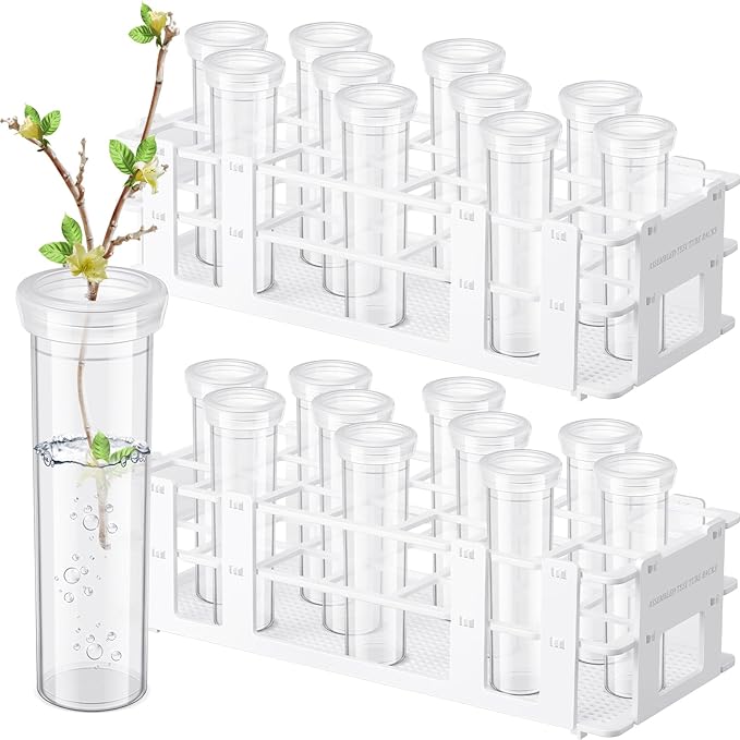 Willinglong 22 Pcs 60ml Large Floral Tubes with Rack Holder Set for Milkweed Cuttings Floral Stem Water Tubes for Fresh Flowers Raising Caterpillars Monarch Butterfly Habitat Flower Arrangements