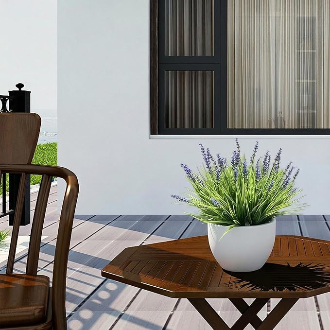 12 Bundles Artificial Grass Fake Plants，Outdoor Fake Monkey Tail Grass with Flowers for Pot UV Resistant Lavender Patio Garden Porch Home Window Hanging Planter Decor Faux Plastic Shrubs(Puper+Green)