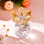 YWHL Handmade Crystal Gold Rose Flower Figurine with Round Vase, Romantic Rose Gifts for Women on Wedding Valentine's Chrismas, Glass Rose Flowers for Girlfriend Wife, Home Table Decorations