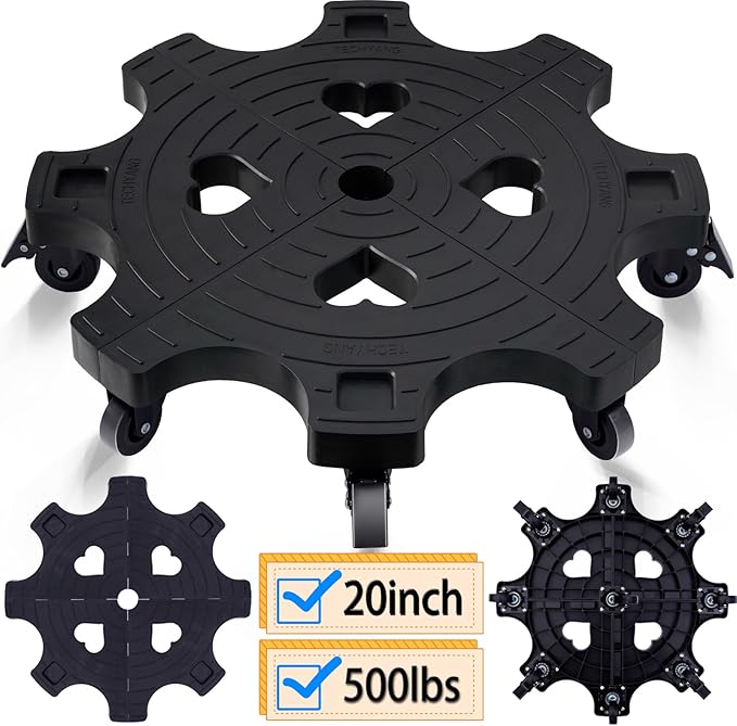 20 Inch Plant Caddy With Wheels - Heavy Duty Outdoor Indoor Rolling Plant Stand With Casters Black Plant Dolly Large Potted Planter Cart For Big Flower Pots Plants Pots, Heart Shaped Garden Pot Mover