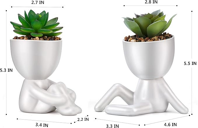Fake Succulent, Mini Succulents Plants Artificial in White Modern Human Shaped Ceramic Pots Cute Desk Decor Pink Succulent for Office Decor for Women Girls, Desk Plant Cute Bathroom Decor 2PCS