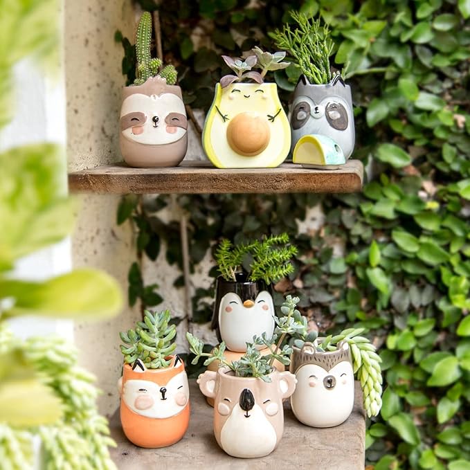Sloth Animal Ceramic Planter for Indoor and Outdoors, 3 x 3 x 4 in., Cute Hand Painted Designed in Argentina, Convenient Drain Hole