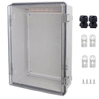 Waterproof Junction Box, ABS Plastic Electrical Box with Stainless Steel Latch, Hinged Cover Electric Project Enclosure Box with Mounting Plate, Wall Brackets,Clear 14.6" x10.6''x5.9''