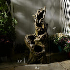 Sunlinua Water Fountain Outdoor 5-Tiers Large Cascading Realistic Tree Trunk Natural Waterfall Outdoor Fountains Resin Imitation Wood with LED Lights for Garden, Patio, Porch