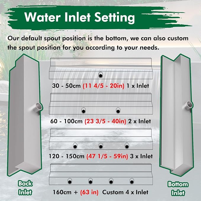 Custom Stainless Steel Waterfall Spillway Box - Durable 59.1" Outdoor Water Feature for Patios, Fish Ponds, Landscaping & Pool Overflow, Heavy Duty Black Design
