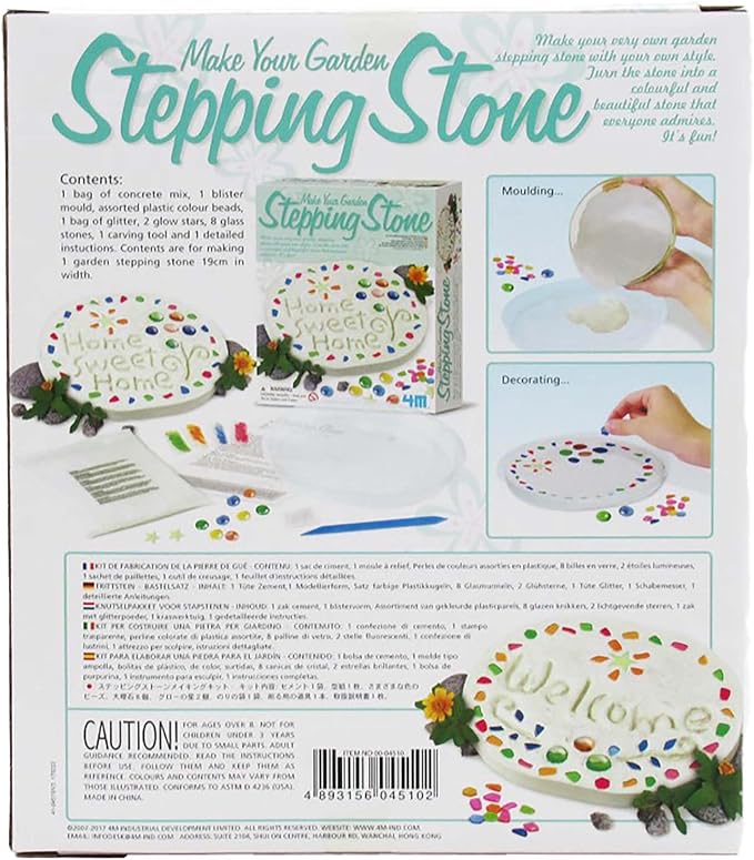 4M: Make Your Garden: Stepping Stone - DIY Ceramic Yard Decor Kit, All-in-1 Art & Craft Set, 7.5" Mold, Decorate W/Beads-Glitter-Stones, Kids Ages 8+