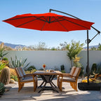wikiwiki 10ft Patio Umbrella with Base Included, Outdoor Offset Cantilever Umbrella, Infinite Tilt, Crank and Cross Base, Orange Red