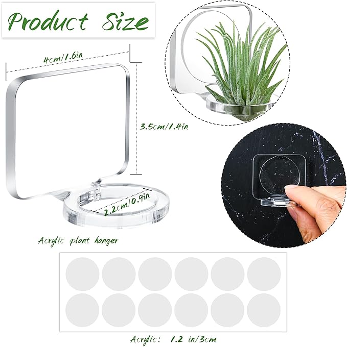 Jetec 12 Pcs Acrylic Air Plants Holder Hanger with Mounting Tape for Hanging Air Plants on Glass Display Home Decoration