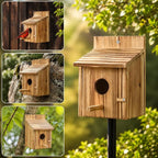 NATUREYLWL Wooden Bird House for Outside, Hanging Natural Wood Birdhouse with Perch, 1.57" Entrance & Side Clean-Out Door for Bluebirds, Wrens and Finches, Garden Decor