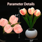 Tulip Flower Table Lamp Pink LED Desk Night Light with Vase, Artificial Flower Decor for Bedroom, Living Room, Elegant Centerpiece for Wedding Birthday Party, Home Decor Gift