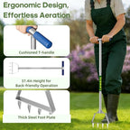 Manual Lawn Aerator Spike Tool, Semi-Assembled, Non-Clogging Spike Aerator with 4 Steel Spikes, Ergonomic Handle & Reinforced Welding for Compacted Soil Loosening & Yard Aeration - Green
