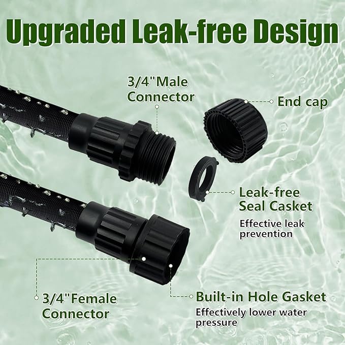 Flat Soaker Hose, Garden Hose with Heavy Duty Double Layer Design, Drip Irrigation Hose Saves 80% Water, Leak Proof Sprinkler Hose for Garden, Lawn, Vegetable plot (100FT)