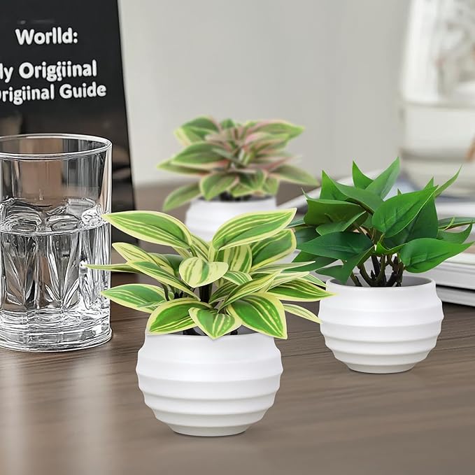 Artificial Potted Plants Set of 6, Bathroom Decor 3.94" Mini Fake Plants in Plastic Pots - Realistic Fake Greenery for Home, Office, Desk, Bathroom & Kitchen Decor,Small Plants Gift Set