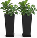 FENCY Set of 2 Tall Planters for Outdoor Plants, 24 Inch Large Tapered Pots with Drainage Trays, Weather-Resistant Plastic Plant Containers for Patio, Porch, Garden, Front Door Decor,Black