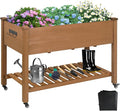 ketive Raised Garden Bed with Legs & Wheels –, Outdoor Elevated Planter Box with Storage Shelf & Hooks for Vegetables, Flowers, and Herbs for Outdoor Gardening, Patio, Balcony,48"x 24"x 33"(Brown)