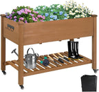 ketive Raised Garden Bed with Legs & Wheels –, Outdoor Elevated Planter Box with Storage Shelf & Hooks for Vegetables, Flowers, and Herbs for Outdoor Gardening, Patio, Balcony,48"x 24"x 33"(Brown)