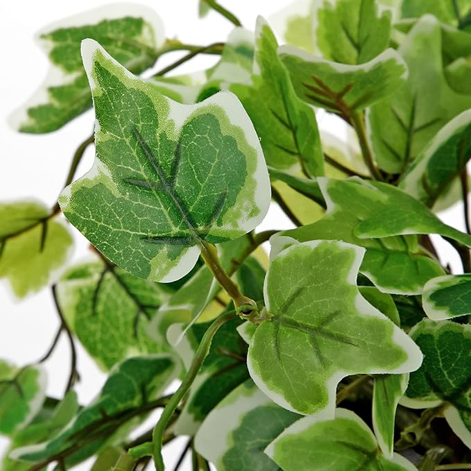 Hollyone Artificial English Ivy Hanging Plants 2pcs Faux Ivy Vines with Black Pot Small Fake Potted Greenery Plant for Indoor Home Aesthetic Living Room Bathroom Desk Shelf Office Decor