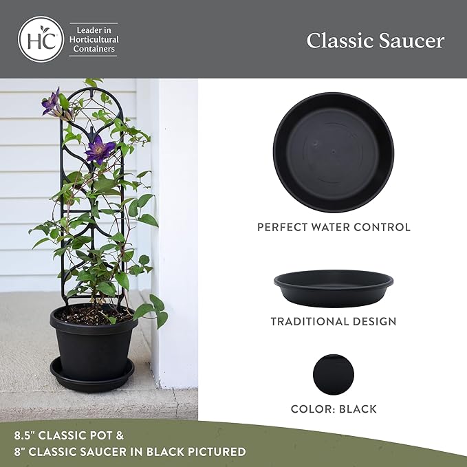 The HC Companies 14 Inch Classic Round Plant Saucer, Lightweight UV-Resistant Plastic Outdoor & Indoor Flower Pot Tray, 2-Pack Plant Pot Trays for Garden & Home Decor, Black