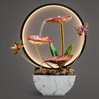 11'' H Pink Indoor Desktop Tableop Fountain Decoration, Small Fountain with LED Lights for Meditation and Zen Water Scenery, Spring Day Decor