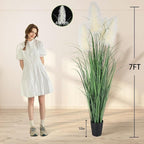 7ft Artificial Plants Onion Grass, 83 inch Fake Shrubs Wheat Grass in Pot, for Indoor Outdoor Garden Office Home Decor, Faux Plant Greenery, Green