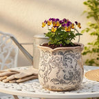 Ceramic Pots for Plants, Vintage Plant Pot with Drainage Hole, 6.11in. Planter for Indoor Plants, Crackle Glaze Finish Flower Pot, Perfect Tuscan Ceramic Planter for Gardening, Gray Swirls