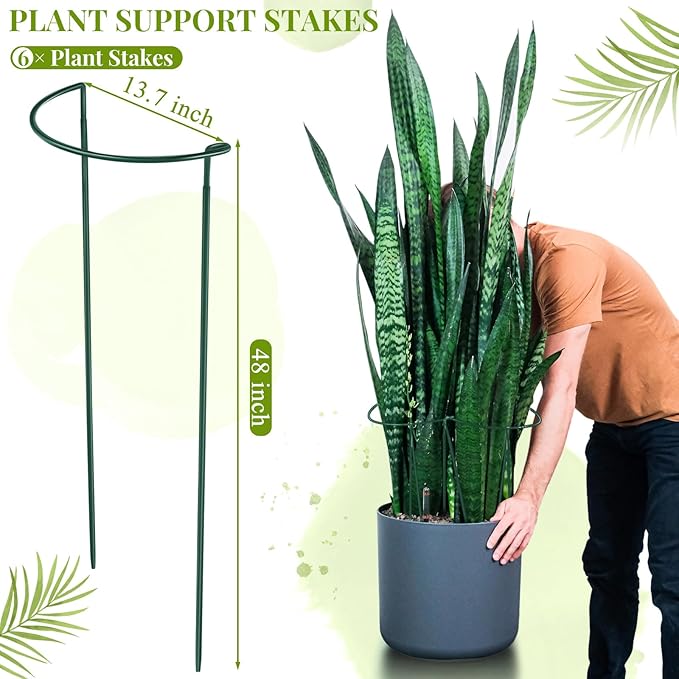 Tioncy 6 Pcs 48 H x 15.8 W Plant Support Stakes Cages for Garden, Metal Half Round Plants Tension Rods for Indoor Outdoor Large Tall Flower Vegetables Tomato Peony Rose Support