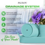 Plexon Herb Planter Indoor Garden Set of 3 with Tray, Metal Herb Pots for Indoor Plants, Round Kitchen Garden Kit Ideal for Windowsill Planter or Countertop, Aqua Mist Blue Powder Coated