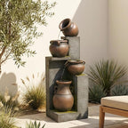 Bumilgar 53" H Large Outdoor Water Fountain with Lights - 4 Tiered Cascading Bowls Waterfall Fountain for Garden, Patio, Backyard, Porch Inside - Freestanding Outdoor Water Feature Gold