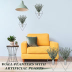 Jexine 8 Pcs Hanging Planters with Artificial Eucalyptus Metal Hanging Vase Indoor Plants Holder Modern Geometric Boho Bathroom Wall Decor for Living Room Home Office (Eucalyptus,Chrome Sliver)