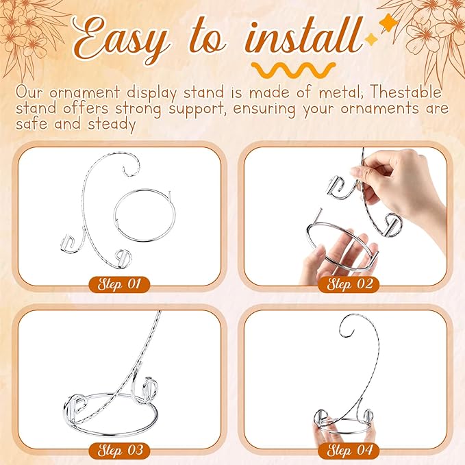 MorningRo 1 Pcs Ornament Display Stand 7.5" Height Ornament Stand Holder Ornaments Hanger Terrarium Bracket Air Plant Holder Hanging Hook for Christmas Home Party Wedding Decoration(Silver)