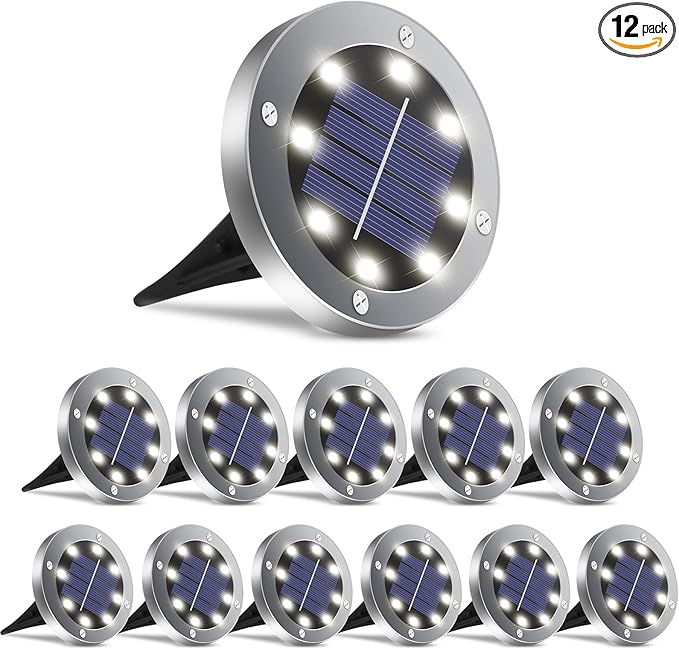 OULONGER 4.6inch Solar Lights Outdoor Waterproof,12Pack Solar Lights for Outside,Solar Garden Lights Landscape Lighting for Patio Pathway Lawn Yard Deck Driveway Walkway(White Light)