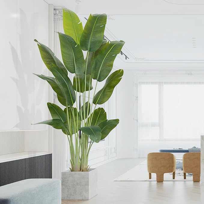 Artificial Bird of Paradise Plant 7.5Ft Tall Fake Tropical Palm Tree Large Fake Plants with 18 Silk Banana Leaves Faux Plant Indoor Decor Trees White Pot for Home Bedroom Living Room Office