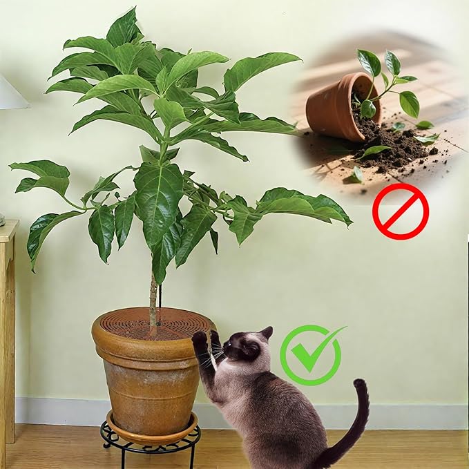 20.5 Inch Plant Pot Cover,Durable Cat & Dog Digging Stopper with Deep Stakes,Adjustable Soil Guard Grid for Indoor & Outdoor Flower Pots,Brown Animal Protector