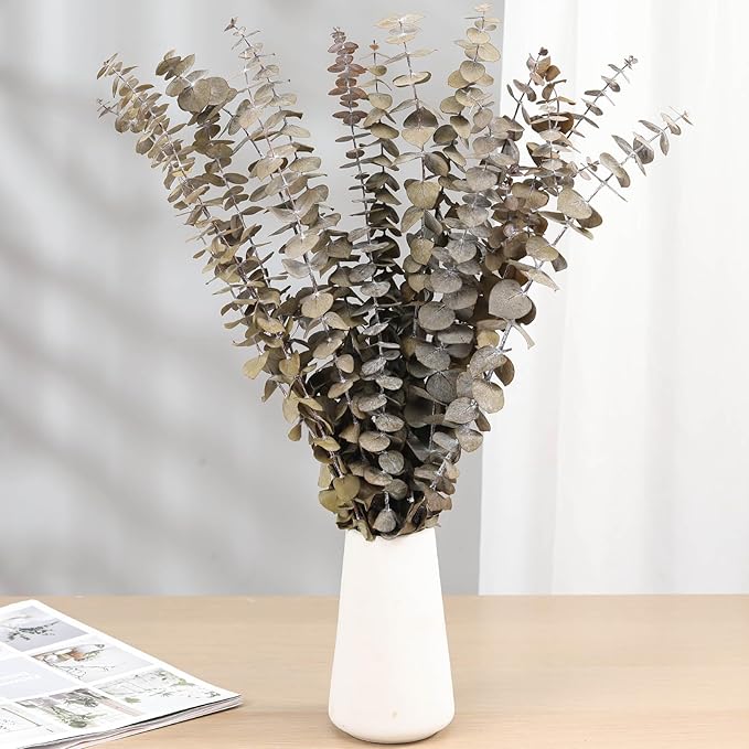 Tavkite 16 Pcs Dried Eucalyptus Stems, 17'' Natural Fresh Eucalyptus Leaves Branches Hanging for Shower, Preserved Real Plant Live for Home SPA Wall Bathroom Wedding Party Vase Decor