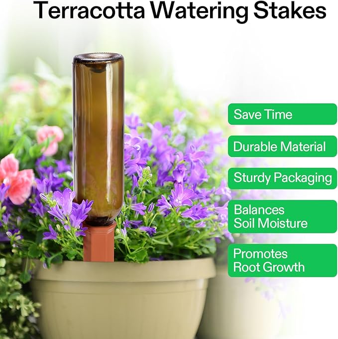 VIVOSUN 10Pcs Self-Watering Spikes, 7 Inch Hexagonal Terracotta Watering Stakes, Auto-Water Device, Planter Insert for Indoor & Outdoor Potted Plants, 20-Pack