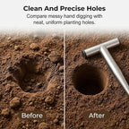 Plant Hole Digger for Planting, 2026 New T Wooden Handle, Seed Planter Tool for Plant Labels, for Self Watering Stakes, Hand Held Bulb Planter for Tulip Daffodil Crocus Garden Tool (S Solid)