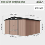 Aoxun 8x6 FT Outdoor Storage Shed Garden Metal Shed with Lockable Door Outdoor Large Shed for Tool, Garbage Can, Bike, Mower, Brown