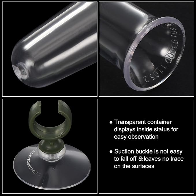 PATIKIL Floral Water Tubes with Suction Cup, 5 Pcs 0.6" ID 4" Plastic Wall Hanging Vase for Plants Flower Arrangement, Clear