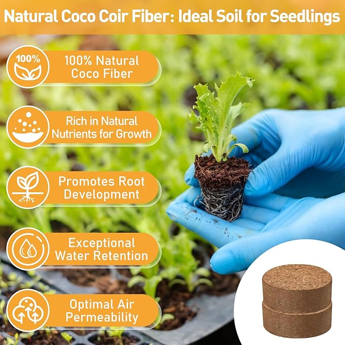 Riare 200 Pcs 30mm Organic Coco Coir Seed Starter Soil, Compressed Coconut Coir Potting Soil Mix for Seed Starting, Coconut Fiber Pellet for Planting Indoor & Outdoor Plants, Vegetables, Garden