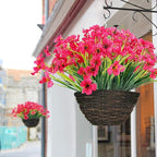 30 Bundles Artificial Flowers Outdoor UV Resistant Fake Flowers No Fade Faux Plastic Plants Garden Porch Window Box Decorating(Rose red)