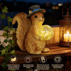 Solar Squirrel Figurine Garden Decor with LED Glowing Ball, Outdoor Statues Decorations for Yard, Patio, Lawn - Unique Gifts for Women Mom Grandma