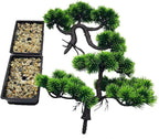 Artificial Plants Fake Bonsai Pine Trees Plants Greenery Japanese Pine Bonsai Tree Desktop Display Simulation,Office,Living Room,Zen Garden Decoration Indoor Home Décor(2 Pack Potted)