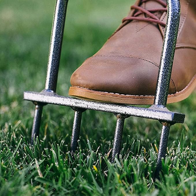 Yard Butler IM-7C Spike Grass Aerator - Lawn Care Tool for Aerating - Long-Handled - Power-Coated Steel Construction - Comfortable Cushioned Handles Garden Tool - Easy to Use